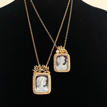 Cameo Portraits in Pave Diamond Setting