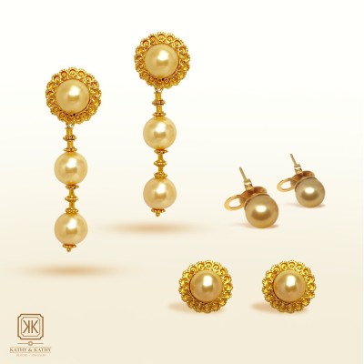 Granulation 3-way earrings with 8-9mm south sea pearls