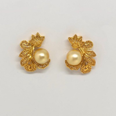 HABI filigree earrings with 10-11mm south sea pearls
